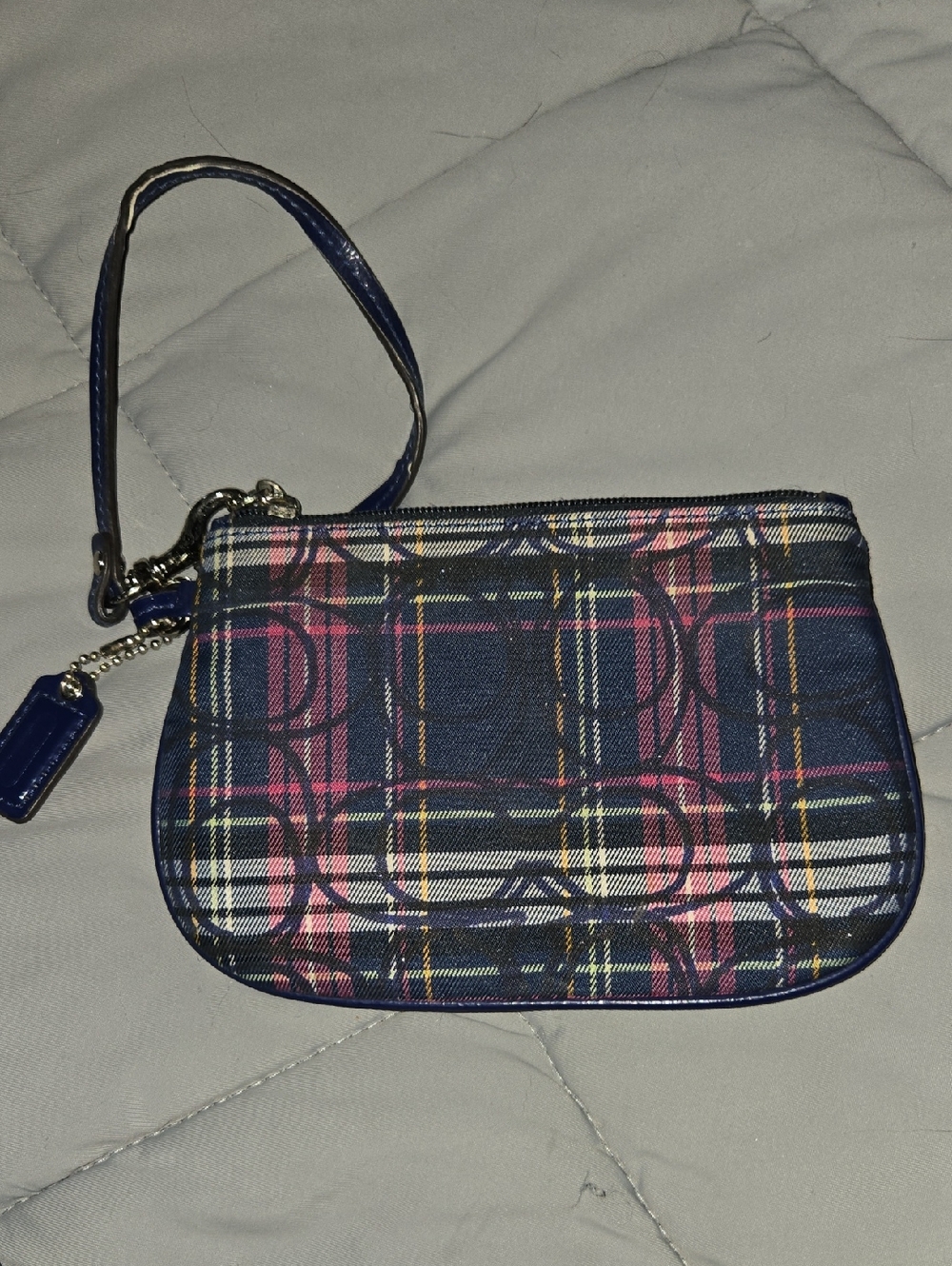 Coach Poppy Tartan Plaid Glitter wristlet